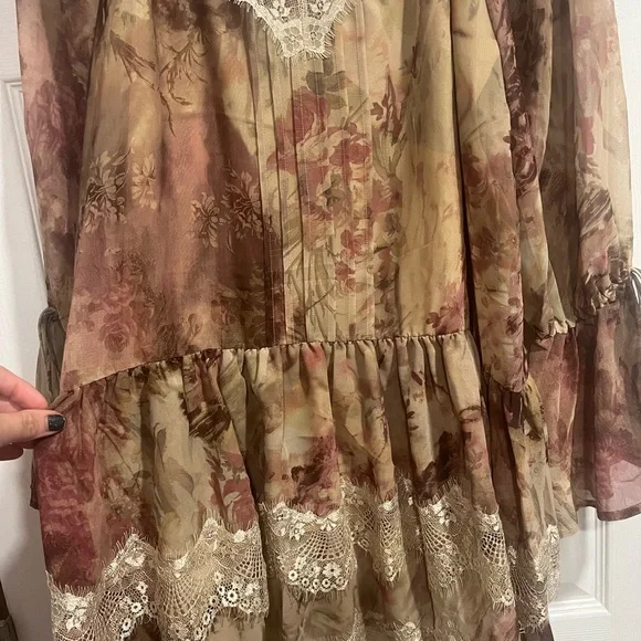 ASOS Multicolor Long Sleeve Dress with Lace Hem - Picture 7 of 14